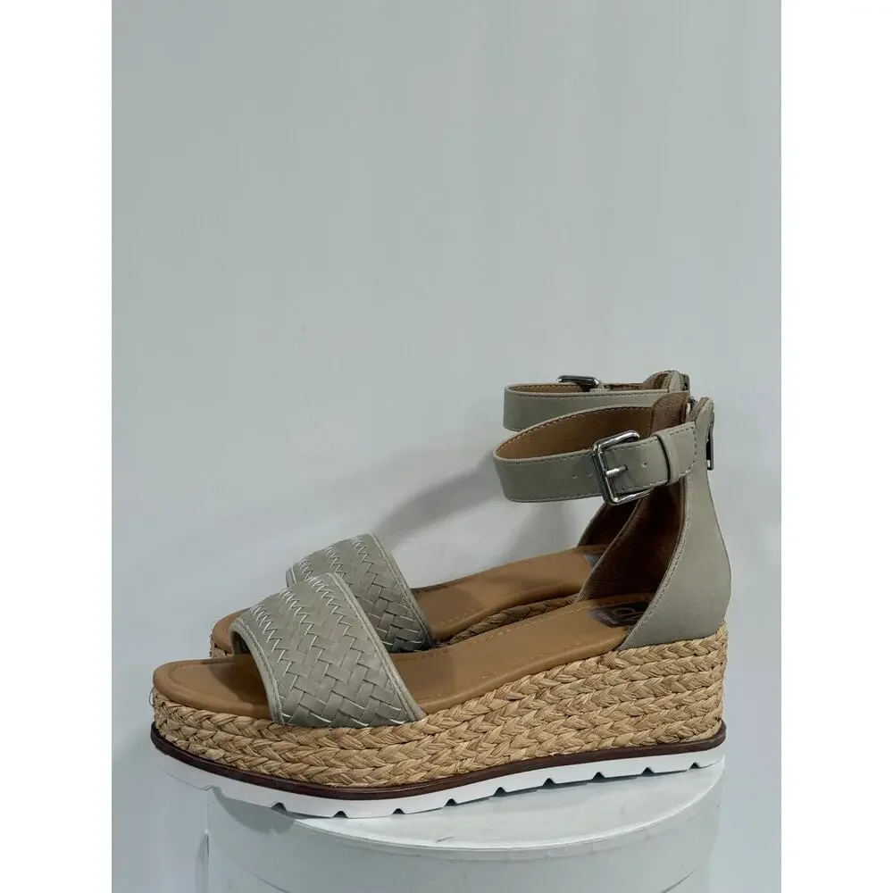 DV Dolce Vita Barkly Espadrille Platform Wedge Sandals Stone Woven Ankle Strap 8